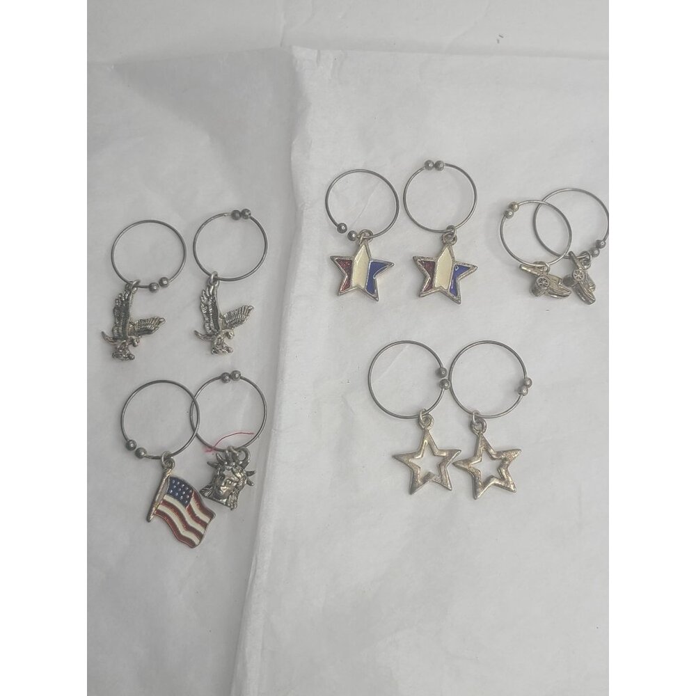 Vintage Wine Glass Charms Set Of 10 Patriotic & Americana Themed Metal Charms En